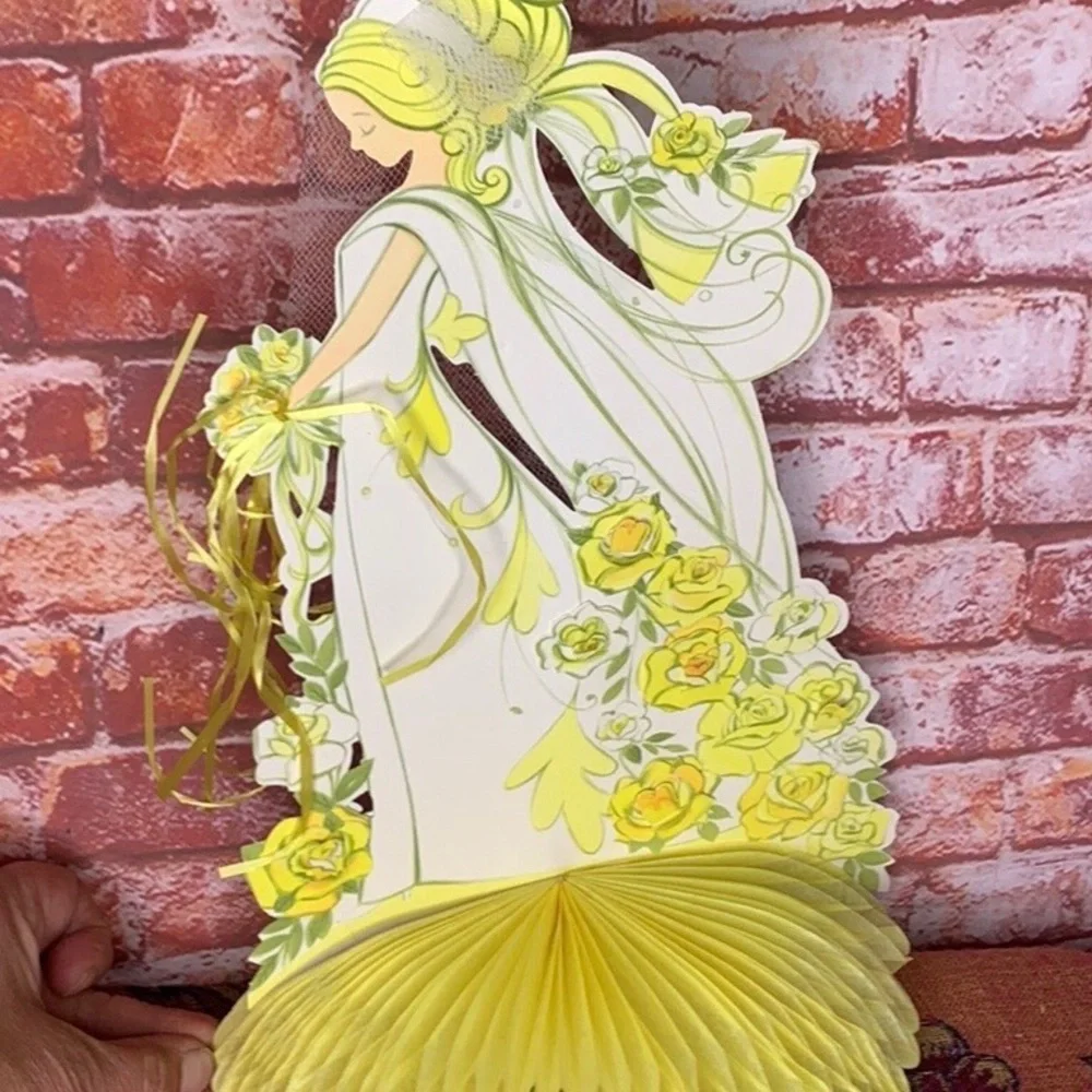 Vintage 70s Hallmark Yellow and White 13” Paper Bridal Shower Centerpiece